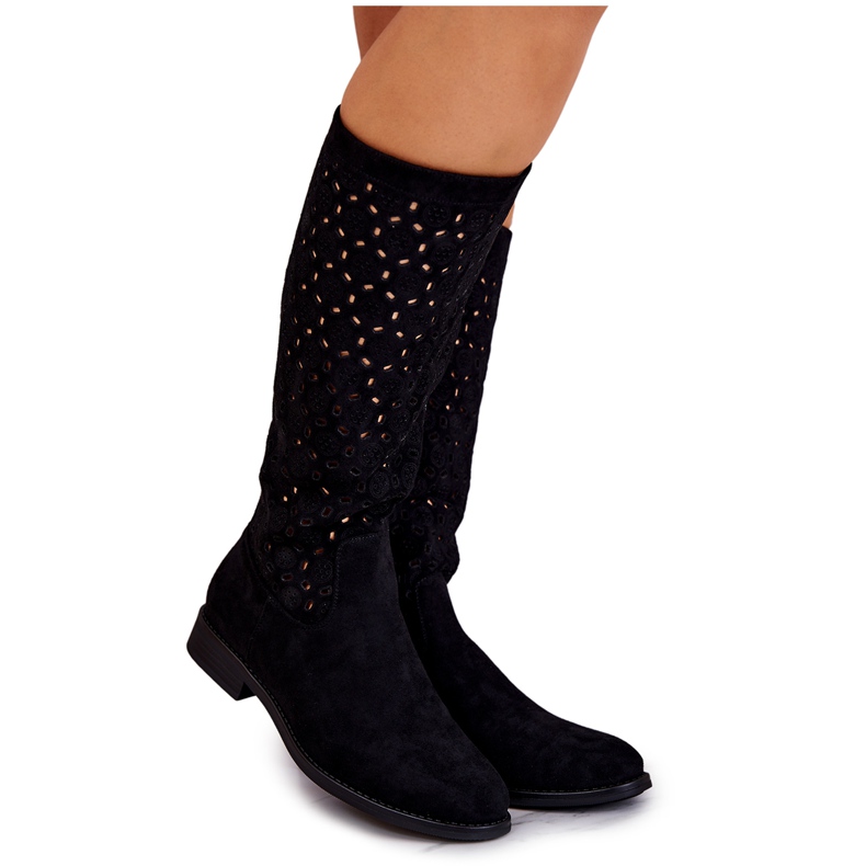 S.Barski Black Darnell Suede Boots With Openwork Pattern