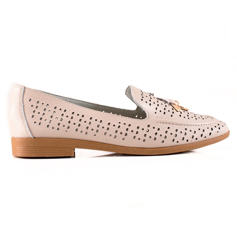Goodin Leather Loafers With Ornament beige