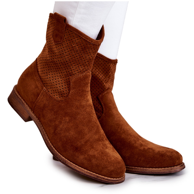 S.Barski Suede Women's Openwork Boots Camel Lemar brown