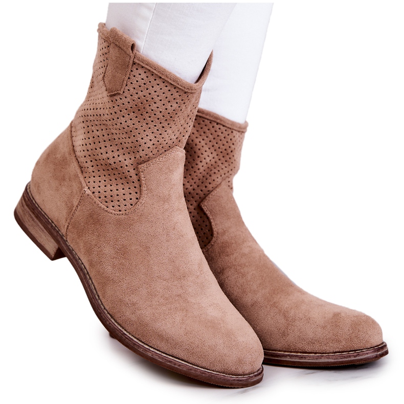 S.Barski Suede Women's Openwork Boots Beige Lemar