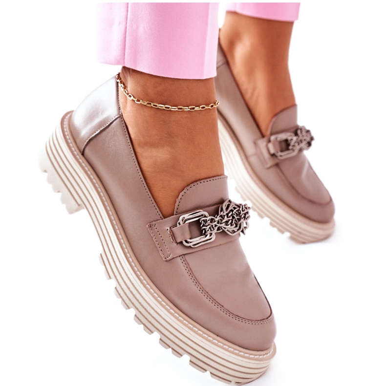 Women's Brogues Loafers Leather Dark Beige Laura Messi 2383 Women's Brogues Loafers Leather Dark Beige Laura Messi 2383