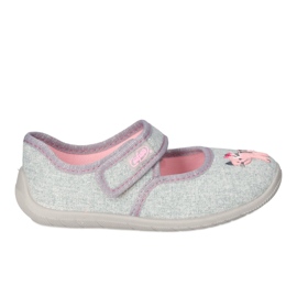 Befado children's slippers with a kitty 955x006 pink grey Befado children's slippers with a kitty 955x006 pink grey