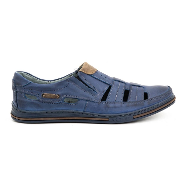 Polbut Men's openwork shoes 06 for summer navy blue with brown