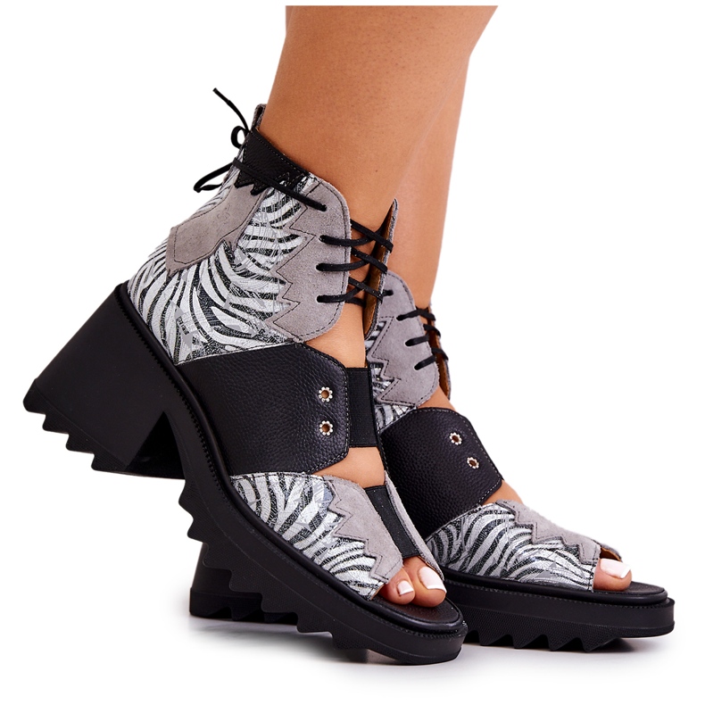 Maciejka 05321-03 Gray and Black Leather Booties silver