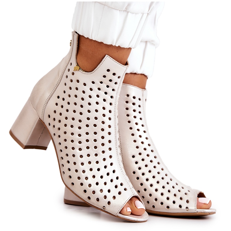 Leather Openwork Boots Maciejka 05420-04 Beige