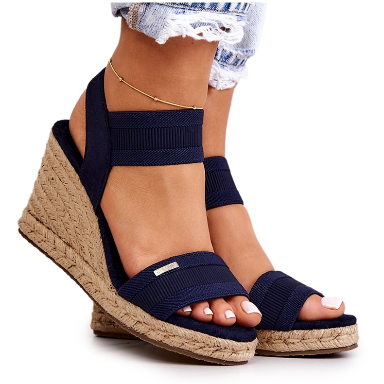 Women's Sandals On Wedge Big Star JJ274977 Navy Blue