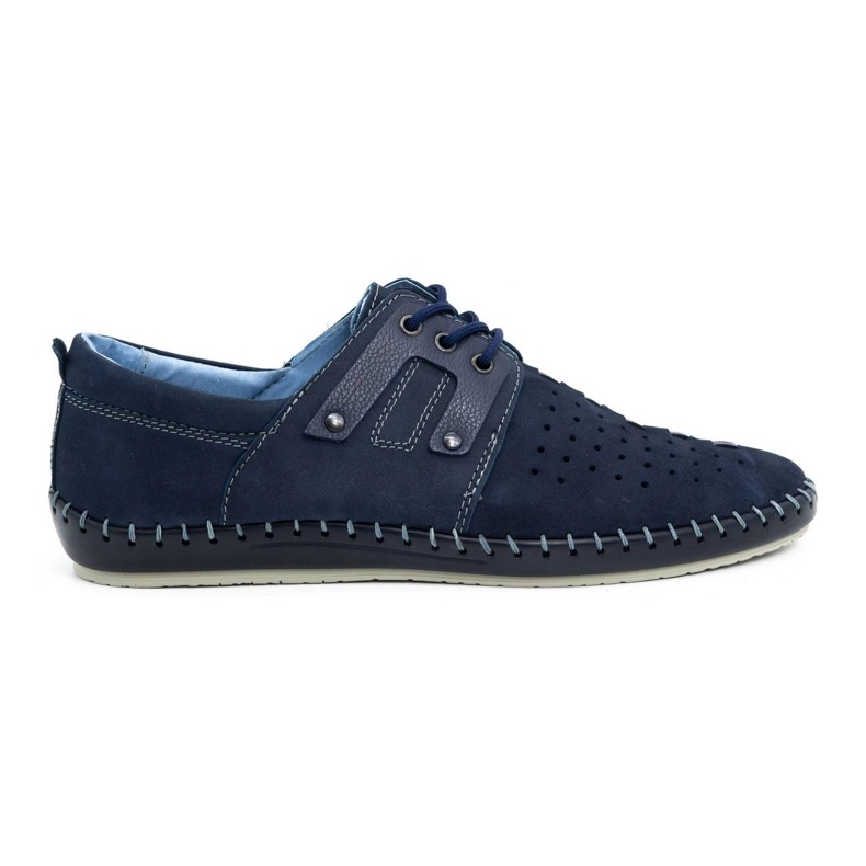 Olivier Men's leather summer shoes 882LMA navy blue