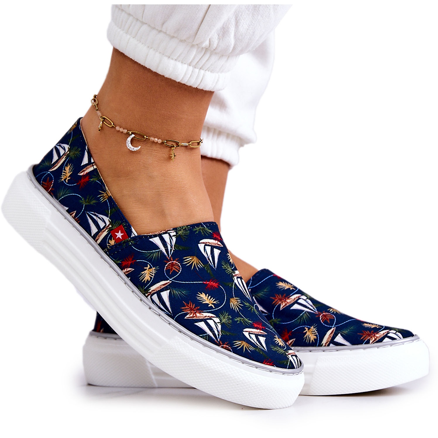 Women s Sneakers Slip On Memory Foam Big Star JJ276016 Navy Blue