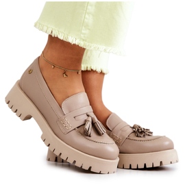 Women's leather shoes Fringes Maciejka 05497-04 Beige