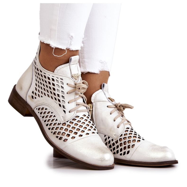 Leather Openwork Boots Nicole 2704/004 White and Gold