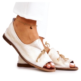 Leather Women's Ballerinas Nicole 2660/004 White-Gold Leather Women's Ballerinas Nicole 2660/004 White-Gold