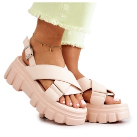 PE1 Leather Sandals On A Light Beige Betti Platform