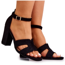 Fashionable Suede Black Heeled Sandals Aubrey
