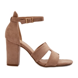 Fashionable suede Camel high heels brown