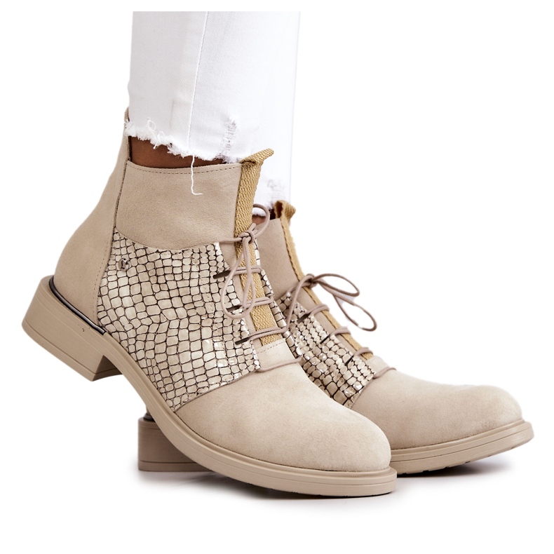 Lemar Women's Suede Ankle Boots with a Snake Pattern Light Beige Sonroe