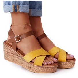 Yellow Sandals On Wedge S.Barski GD-38 brown