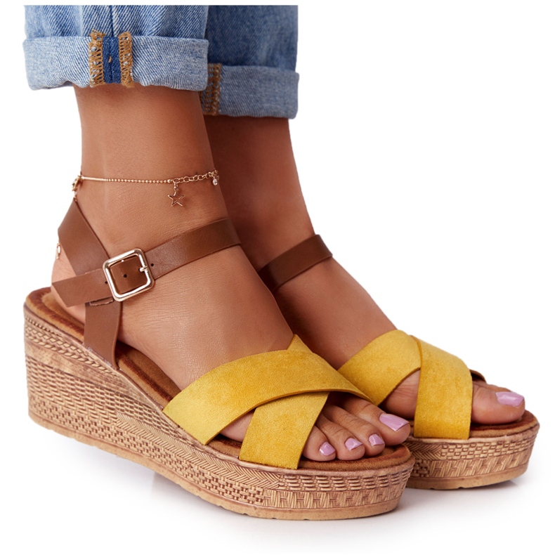 Yellow Sandals On Wedge S.Barski GD-38 brown