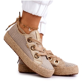 Women's Braided Sneakers Big Star JJ274392 Beige and Gold