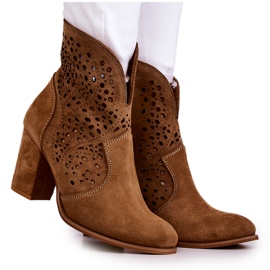 Openwork boots Lewski Shoes 3166 Camel beige brown