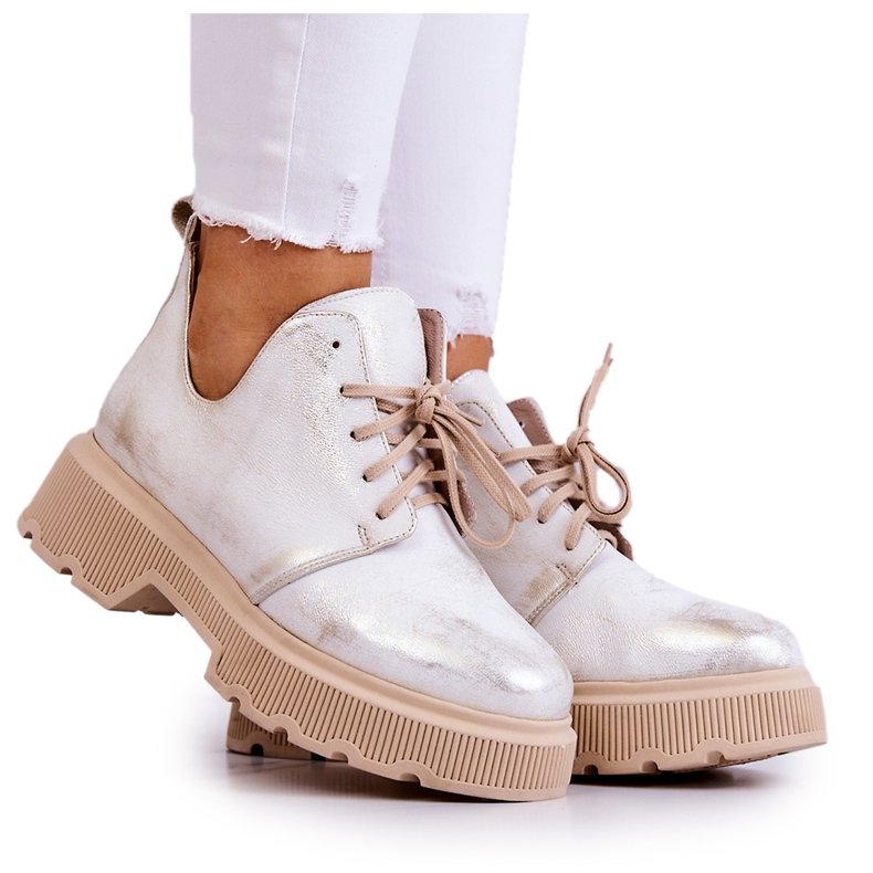 Shoes On The Massive Sole Nicole 2701/004 White and Gold beige golden