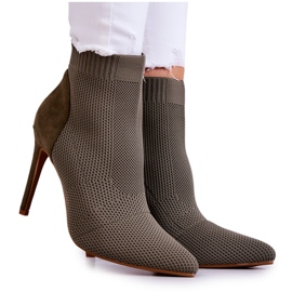 S.Barski Women's Boots With A Sock On A High Heel Khaki Last Night brown green