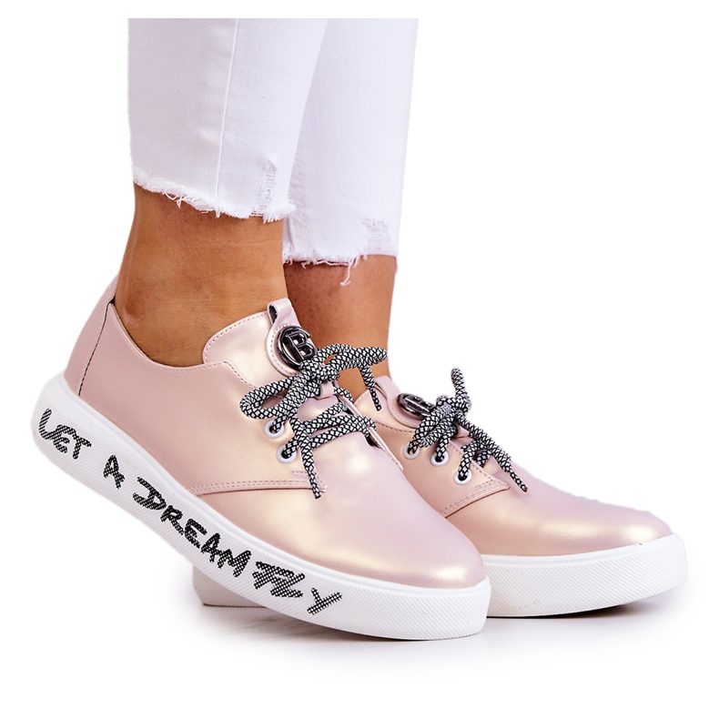 S.Barski Women's Leather Sneakers With Metallic Carrey Pink beige