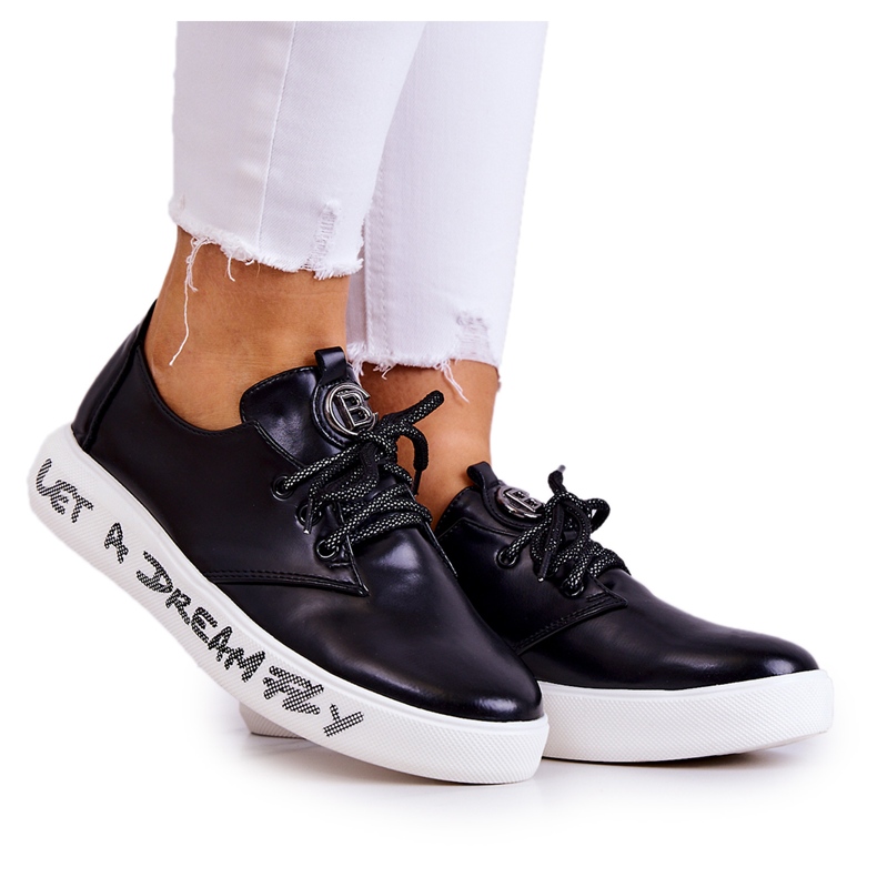 S.Barski Women's Leather Sneakers With Black Carrey Decoration S.Barski Women's Leather Sneakers With Black Carrey Decoration