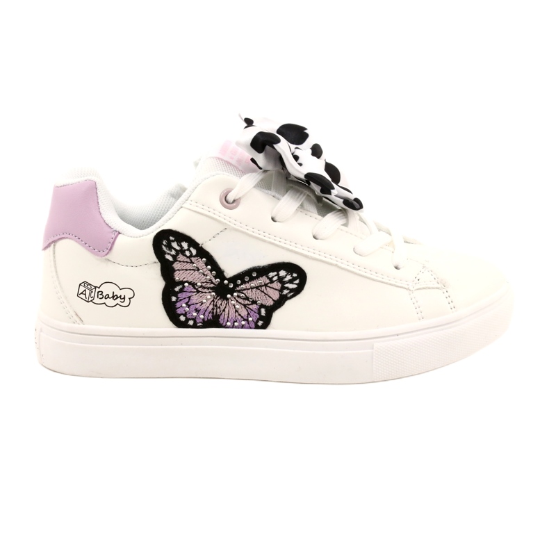 White sports sneakers with a bow and a butterfly American Club ES64