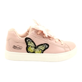Girls' pink sports sneakers with a bow and butterfly American Club Es64 Girls' pink sports sneakers with a bow and butterfly American Club Es64