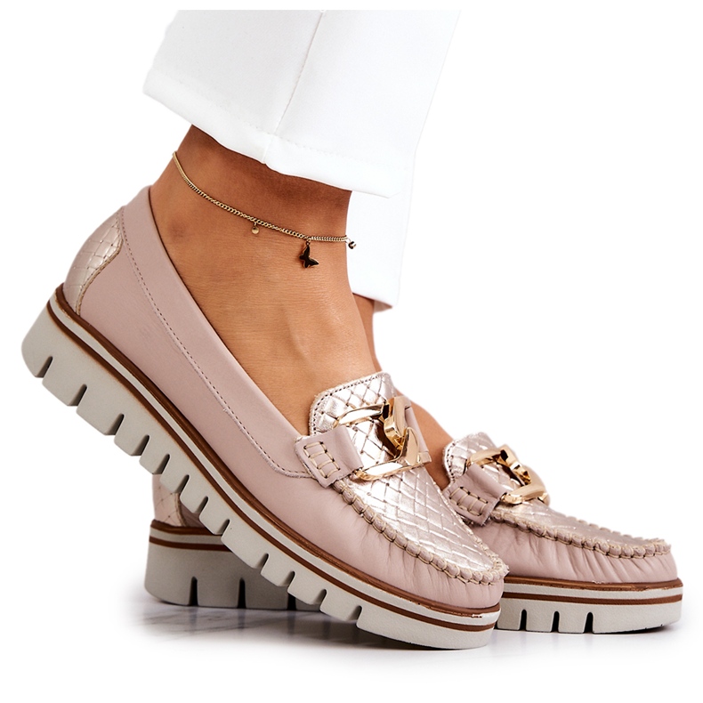 Lemar Women's Leather Loafers On Beige Venesia Platform Lemar Women's Leather Loafers On Beige Venesia Platform