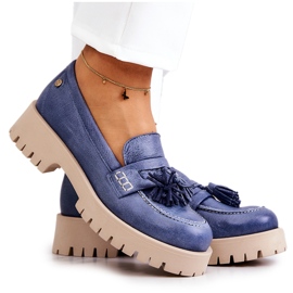 Women's leather shoes Fringes Maciejka 05497-17 Blue Women's leather shoes Fringes Maciejka 05497-17 Blue