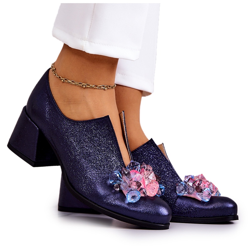 PA2 Leather metallic shoes with navy blue ornament Delaver PA2 Leather metallic shoes with navy blue ornament Delaver