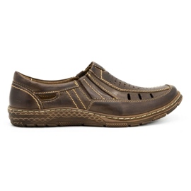 Olivier Men's leather loafers for summer 492MA dark brown