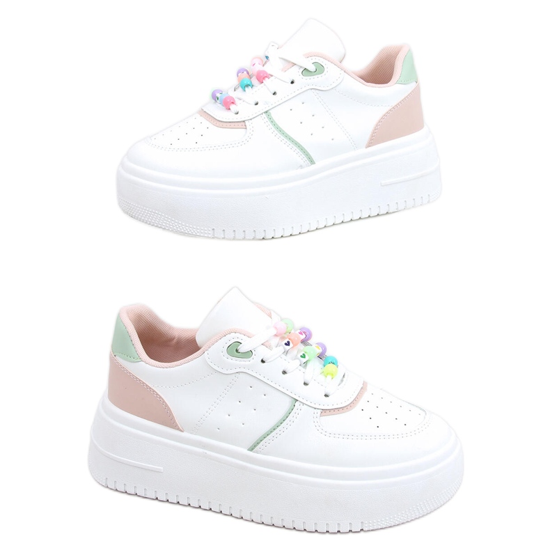 Women's sneakers with Lalima Pink beads white
