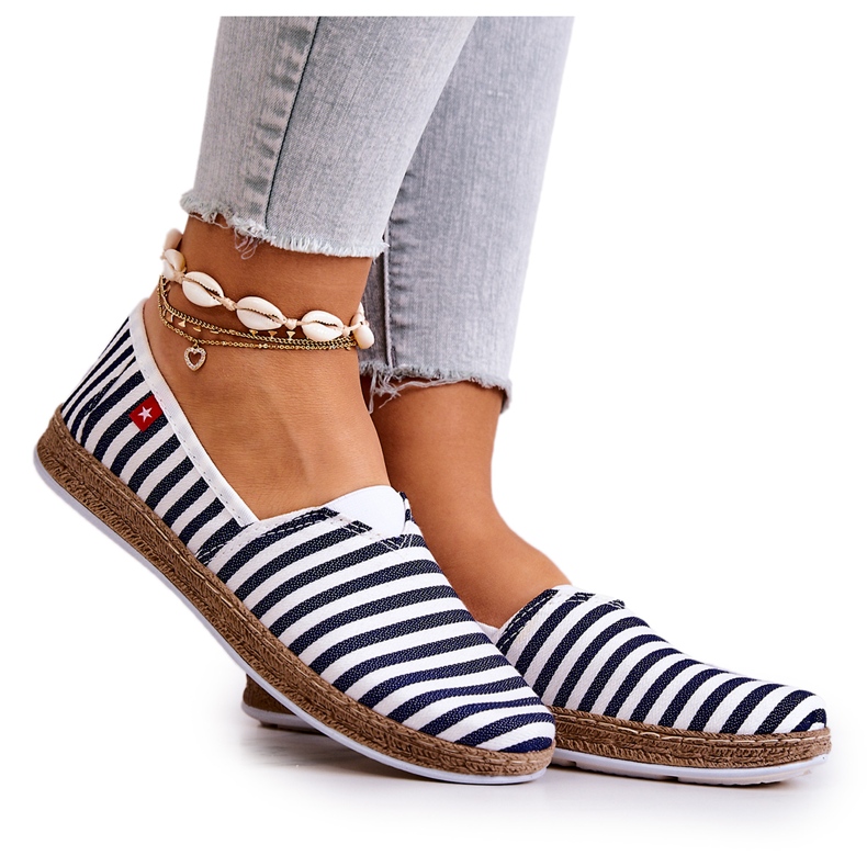 Women's Espadrilles Big Star Slip-on Belts FF276027 Navy Blue white Women's Espadrilles Big Star Slip-on Belts FF276027 Navy Blue white