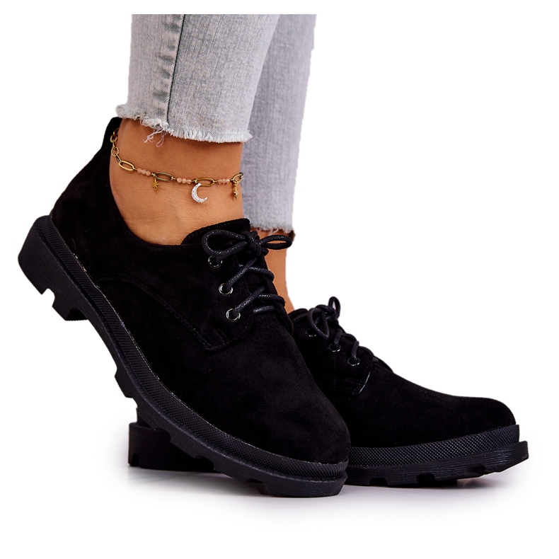 S.Barski Women's Oxfords Suede Classic Shoes Black Colton