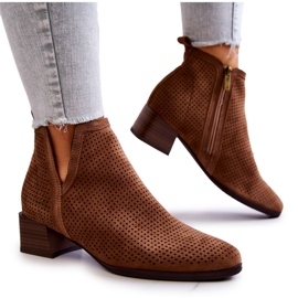 Vinceza Openwork Suede Booties With A Cut Out Brown Carine