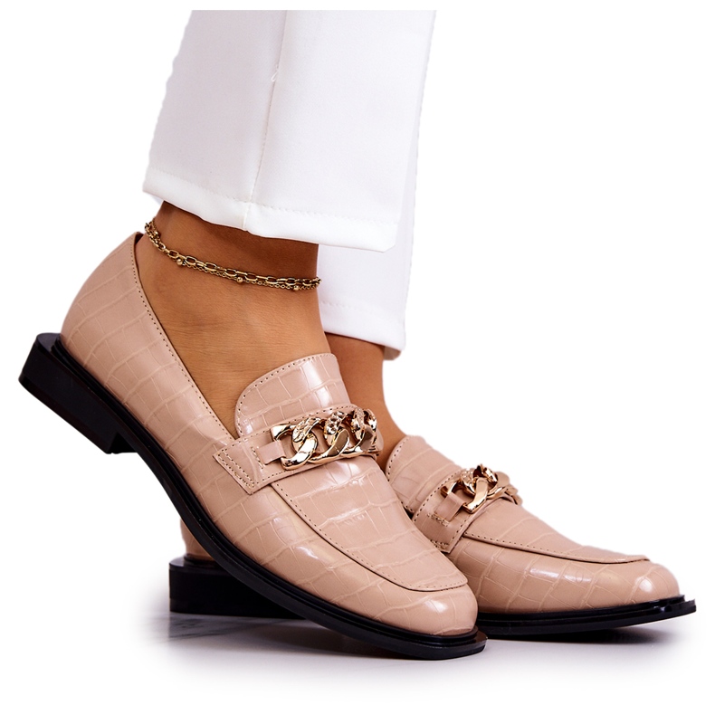 Vinceza Leather Loafers Loafers With Beige Killen Chain golden