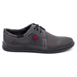 Polbut Men's leather shoes 343p Perforated gray grey