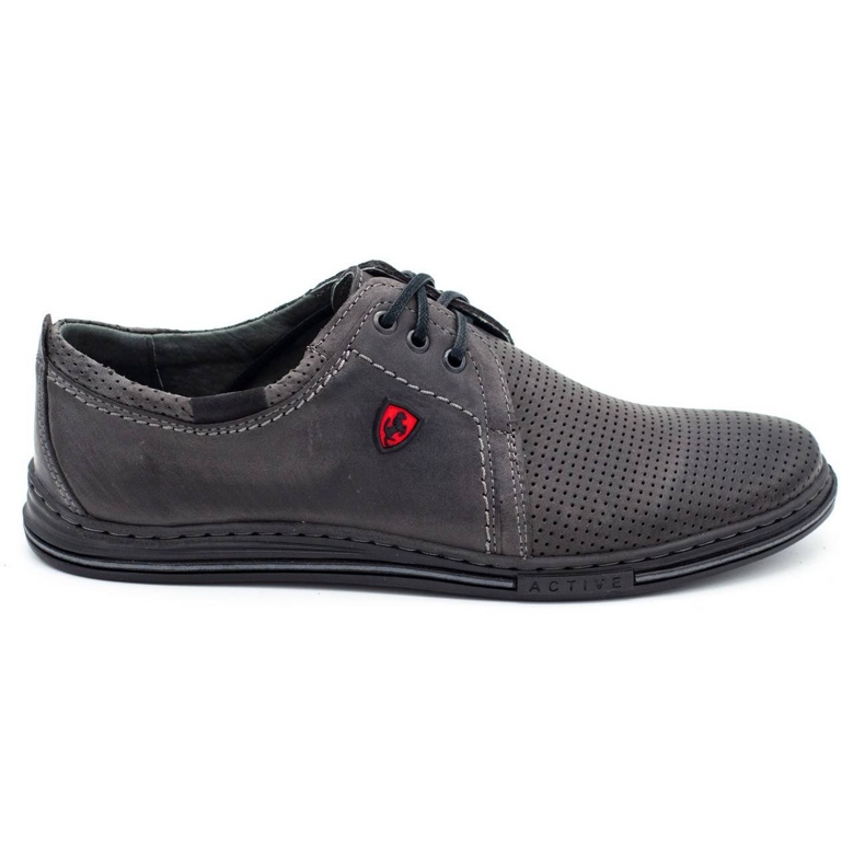 Polbut Men's leather shoes 343p Perforated gray grey