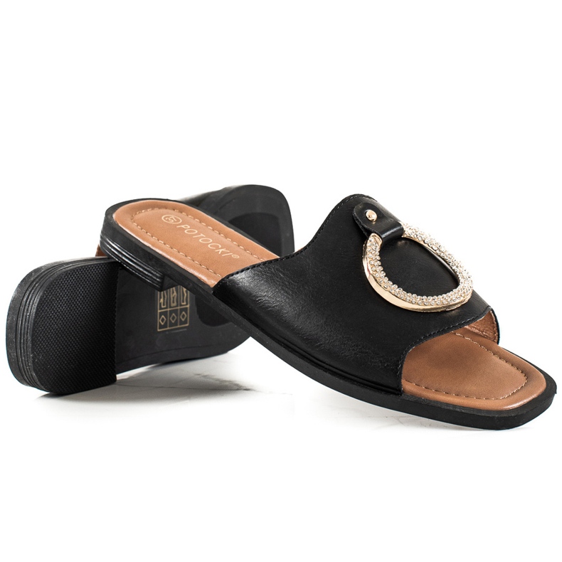 W. Potocki Potocki embossed slippers black