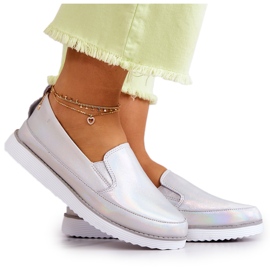 Women's Leather Sneakers Slip-On S.Barski Holographic Silver Women's Leather Sneakers Slip-On S.Barski Holographic Silver