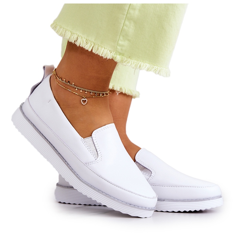 Women's Leather Sneakers Slip-On S.Barski White