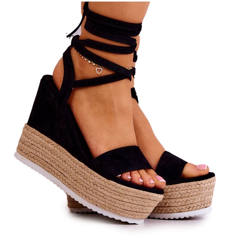 FW1 Light, tied black sandals on a wedge heel Marriett