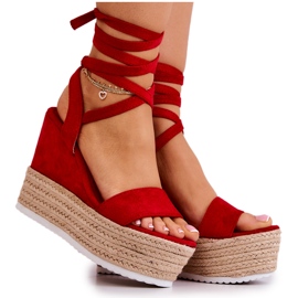 FW1 Lightweight Tied Sandals On A Red Marriett Wedge