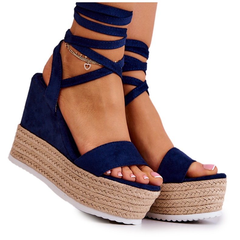 FW1 Light, tied sandals on a wedge heel Marriett navy blue