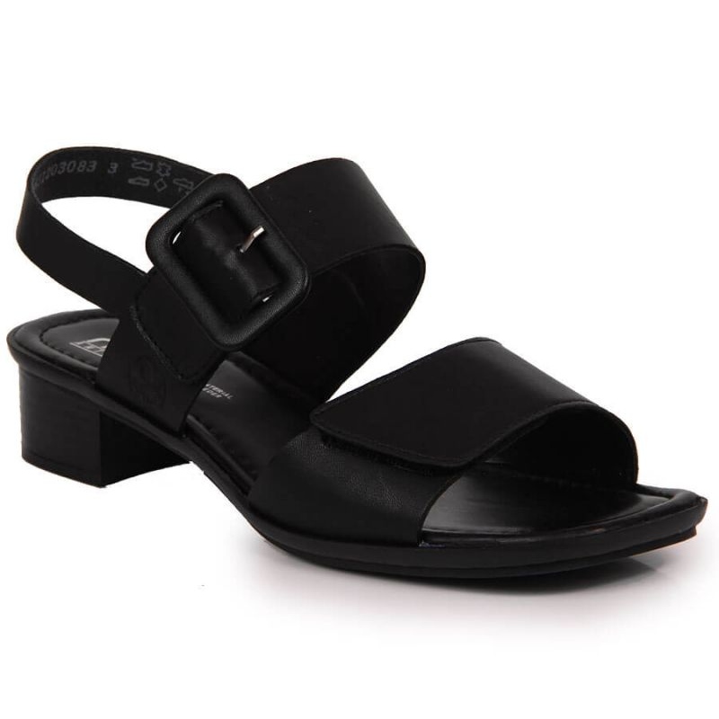 Leather sandals on a block Rieker 62663-01 black - KeeShoes