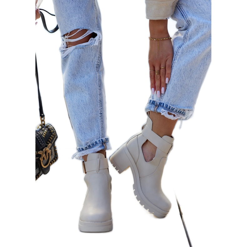 FE1 Leather Booties Cut Out Belt Beige Rosanne