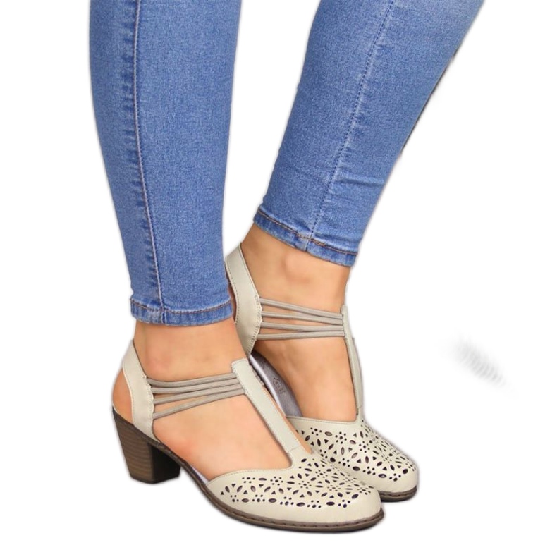 Leather sandals Rieker W RKR316 beige