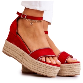 FW1 Women's Sandals On Wedge With Cubic Zirconia Red Linette